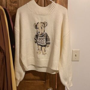 American Eagle Outfitters Cream Teddy Bear Sweater